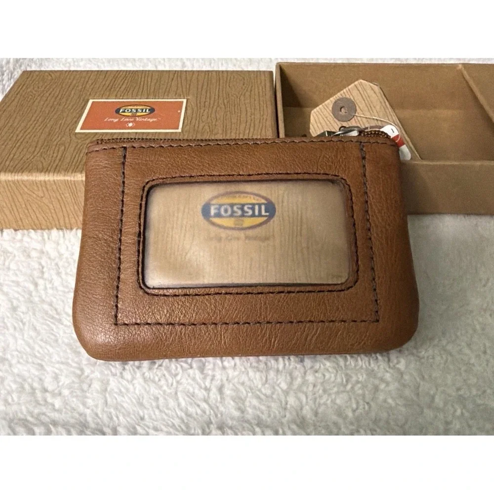 Fossil Maddox Chestnut Pebbled Leather Zip Coin Keyhole NEW NIB Vtg Change Brown